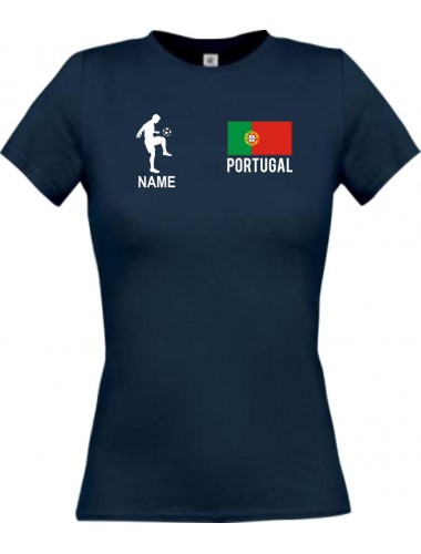 Lady T-Shirt Fussballshirt Portugal mit Ihrem Wunschnamen bedruckt, navy, L