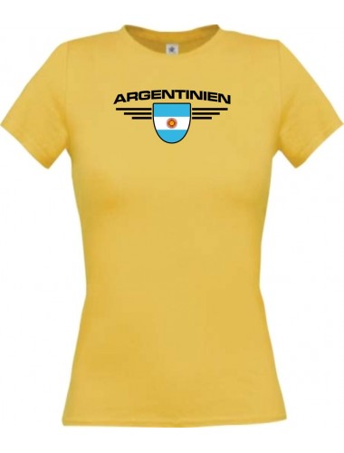 Lady T-Shirt Argentinien, Wappen mit Wunschnamen und Wunschnummer Land, Länder, gelb, L