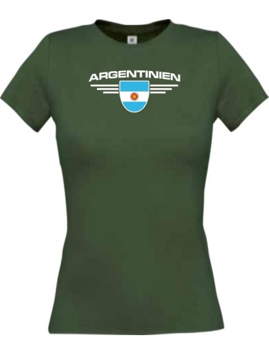 Lady T-Shirt Argentinien, Wappen mit Wunschnamen und Wunschnummer Land, Länder, gruen, L