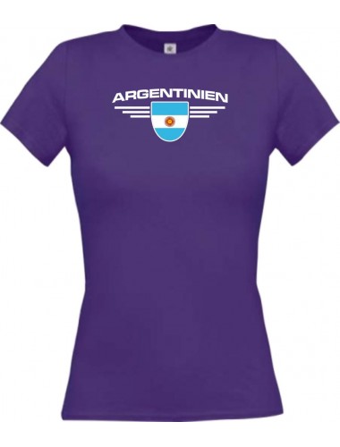 Lady T-Shirt Argentinien, Wappen mit Wunschnamen und Wunschnummer Land, Länder, lila, L