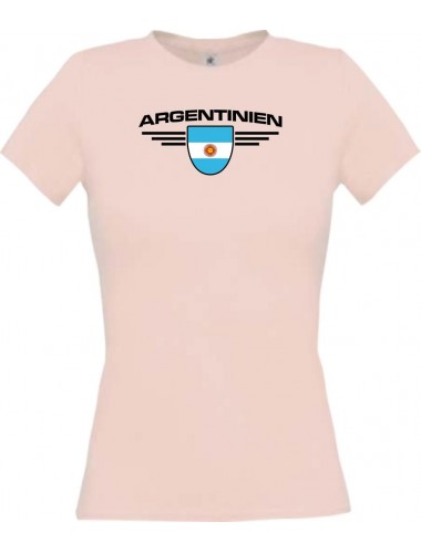 Lady T-Shirt Argentinien, Wappen mit Wunschnamen und Wunschnummer Land, Länder, rosa, L