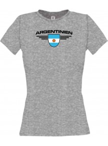 Lady T-Shirt Argentinien, Wappen mit Wunschnamen und Wunschnummer Land, Länder, sportsgrey, L