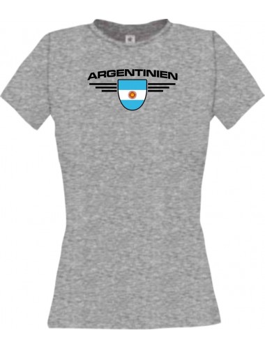 Lady T-Shirt Argentinien, Wappen mit Wunschnamen und Wunschnummer Land, Länder, sportsgrey, L