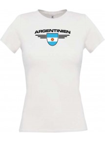 Lady T-Shirt Argentinien, Wappen mit Wunschnamen und Wunschnummer Land, Länder, weiss, L