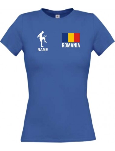 Lady T-Shirt Fussballshirt Romania Rumänien mit Ihrem Wunschnamen bedruckt, royal, L