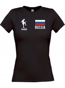 Lady T-Shirt Fussballshirt Russia Russland mit Ihrem Wunschnamen bedruckt, schwarz, L
