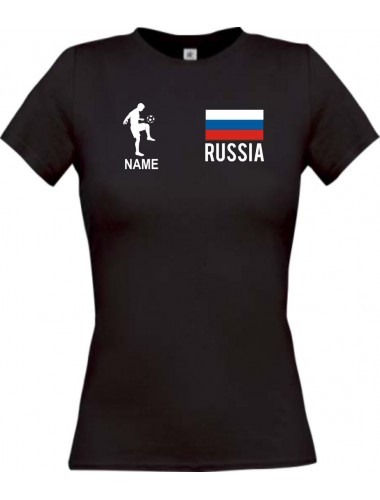 Lady T-Shirt Fussballshirt Russia Russland mit Ihrem Wunschnamen bedruckt, schwarz, L