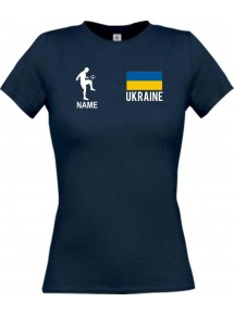 Lady T-Shirt Fussballshirt Ukraine Ukraine mit Ihrem Wunschnamen bedruckt, navy, L