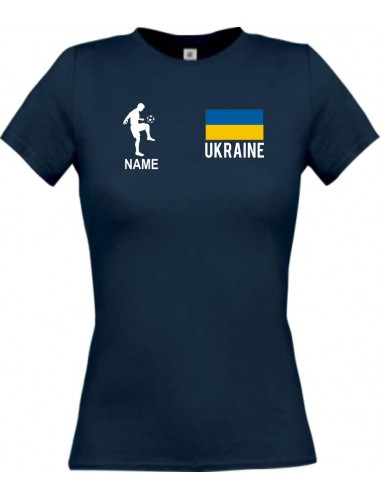 Lady T-Shirt Fussballshirt Ukraine Ukraine mit Ihrem Wunschnamen bedruckt, navy, L