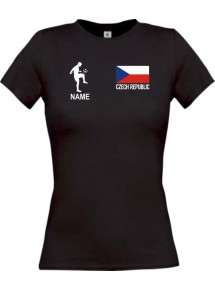 Lady T-Shirt Fussballshirt Czech Republic Tschechische Republik  mit Ihrem Wunschnamen bedruckt, schwarz, L
