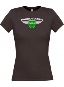 Lady T-Shirt Saudi Arabien, Wappen mit Wunschnamen und Wunschnummer Land, Länder, braun, L