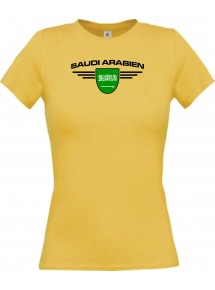 Lady T-Shirt Saudi Arabien, Wappen mit Wunschnamen und Wunschnummer Land, Länder, gelb, L