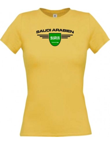 Lady T-Shirt Saudi Arabien, Wappen mit Wunschnamen und Wunschnummer Land, Länder, gelb, L