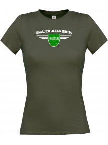 Lady T-Shirt Saudi Arabien, Wappen mit Wunschnamen und Wunschnummer Land, Länder, grau, L