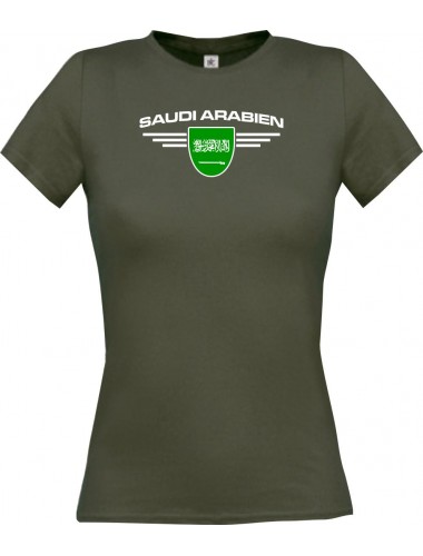 Lady T-Shirt Saudi Arabien, Wappen mit Wunschnamen und Wunschnummer Land, Länder, grau, L
