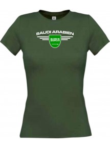 Lady T-Shirt Saudi Arabien, Wappen mit Wunschnamen und Wunschnummer Land, Länder, gruen, L