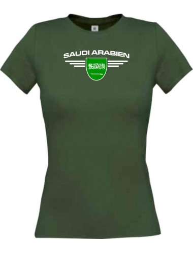 Lady T-Shirt Saudi Arabien, Wappen mit Wunschnamen und Wunschnummer Land, Länder, gruen, L