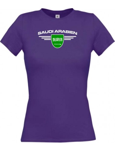Lady T-Shirt Saudi Arabien, Wappen mit Wunschnamen und Wunschnummer Land, Länder, lila, L