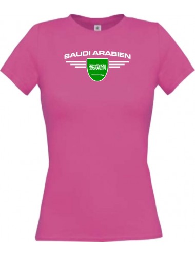 Lady T-Shirt Saudi Arabien, Wappen mit Wunschnamen und Wunschnummer Land, Länder, pink, L
