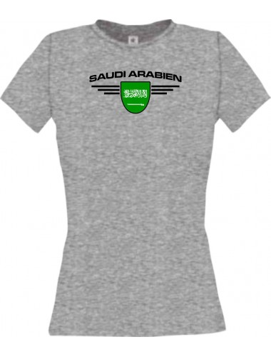 Lady T-Shirt Saudi Arabien, Wappen mit Wunschnamen und Wunschnummer Land, Länder, sportsgrey, L