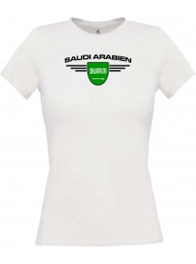 Lady T-Shirt Saudi Arabien, Wappen mit Wunschnamen und Wunschnummer Land, Länder, weiss, L