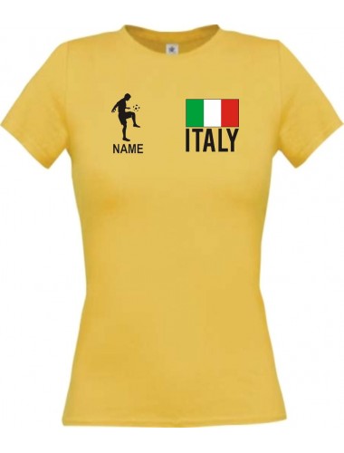 Lady T-Shirt Fussballshirt Italy Italien mit Ihrem Wunschnamen bedruckt, gelb, L