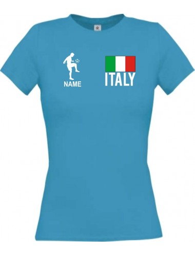 Lady T-Shirt Fussballshirt Italy Italien mit Ihrem Wunschnamen bedruckt, türkis, L