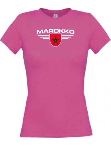 Lady T-Shirt Marokko, Wappen mit Wunschnamen und Wunschnummer Land, Länder, pink, L