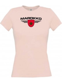 Lady T-Shirt Marokko, Wappen mit Wunschnamen und Wunschnummer Land, Länder, rosa, L