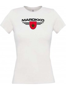 Lady T-Shirt Marokko, Wappen mit Wunschnamen und Wunschnummer Land, Länder, weiss, L