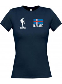 Lady T-Shirt Fussballshirt Iceland Island mit Ihrem Wunschnamen bedruckt, navy, L