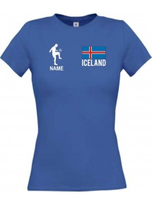 Lady T-Shirt Fussballshirt Iceland Island mit Ihrem Wunschnamen bedruckt, royal, L