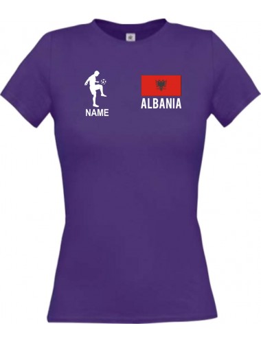 Lady T-Shirt Fussballshirt Albania Albanien mit Ihrem Wunschnamen bedruckt, lila, L