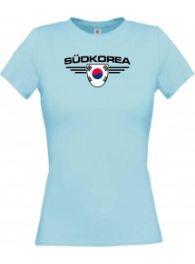 Lady T-Shirt Südkorea, Wappen mit Wunschnamen und Wunschnummer Land, Länder, hellblau, L