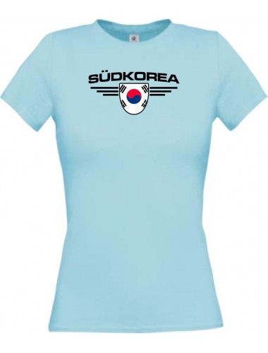 Lady T-Shirt Südkorea, Wappen mit Wunschnamen und Wunschnummer Land, Länder, hellblau, L