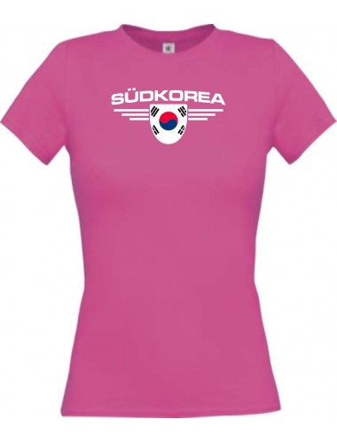 Lady T-Shirt Südkorea, Wappen mit Wunschnamen und Wunschnummer Land, Länder, pink, L