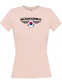Lady T-Shirt Südkorea, Wappen mit Wunschnamen und Wunschnummer Land, Länder, rosa, L