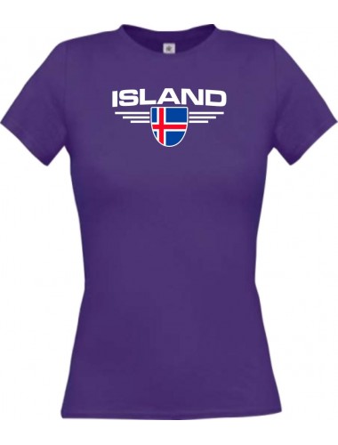 Lady T-Shirt Island, Wappen mit Wunschnamen und Wunschnummer Land, Länder, lila, L
