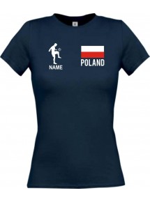 Lady T-Shirt Fussballshirt Poland Polen mit Ihrem Wunschnamen bedruckt, navy, L