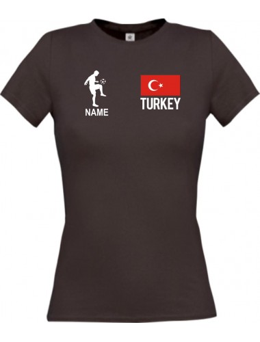 Lady T-Shirt Fussballshirt Turkey Türkei mit Ihrem Wunschnamen bedruckt, braun, L