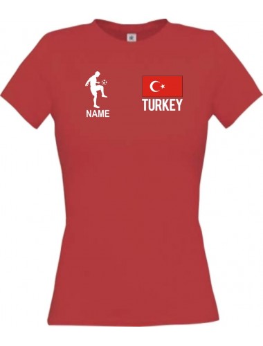 Lady T-Shirt Fussballshirt Turkey Türkei mit Ihrem Wunschnamen bedruckt, rot, L