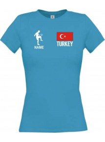 Lady T-Shirt Fussballshirt Turkey Türkei mit Ihrem Wunschnamen bedruckt, türkis, L