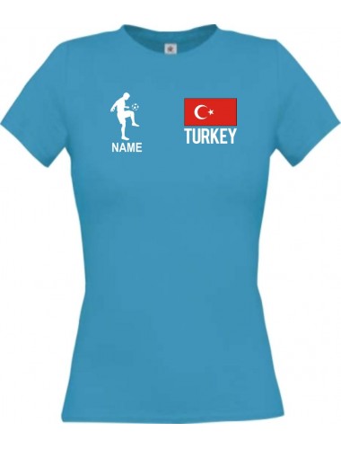 Lady T-Shirt Fussballshirt Turkey Türkei mit Ihrem Wunschnamen bedruckt, türkis, L