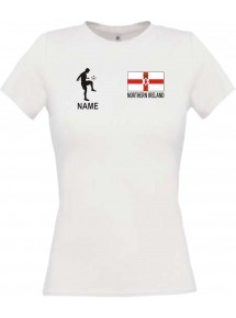 Lady T-Shirt Fussballshirt Northern Ireland Nordirland mit Ihrem Wunschnamen bedruckt, weiss, L