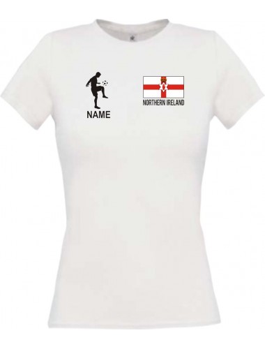 Lady T-Shirt Fussballshirt Northern Ireland Nordirland mit Ihrem Wunschnamen bedruckt, weiss, L