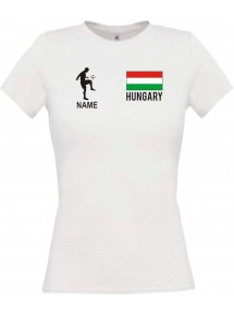 Lady T-Shirt Fussballshirt Hungary Ungarn mit Ihrem Wunschnamen bedruckt, weiss, L