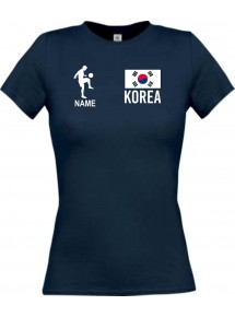 Lady T-Shirt Fussballshirt Korea mit Ihrem Wunschnamen bedruckt, navy, L