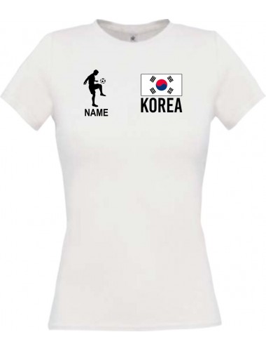 Lady T-Shirt Fussballshirt Korea mit Ihrem Wunschnamen bedruckt, weiss, L
