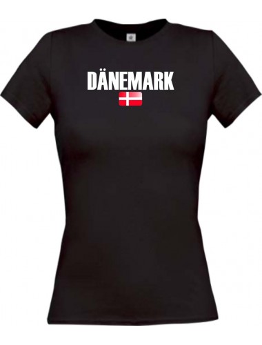 Lady T-Shirt Fußball Ländershirt Dänemark, schwarz, L