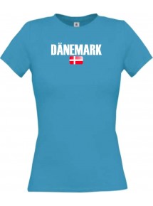 Lady T-Shirt Fußball Ländershirt Dänemark, türkis, L